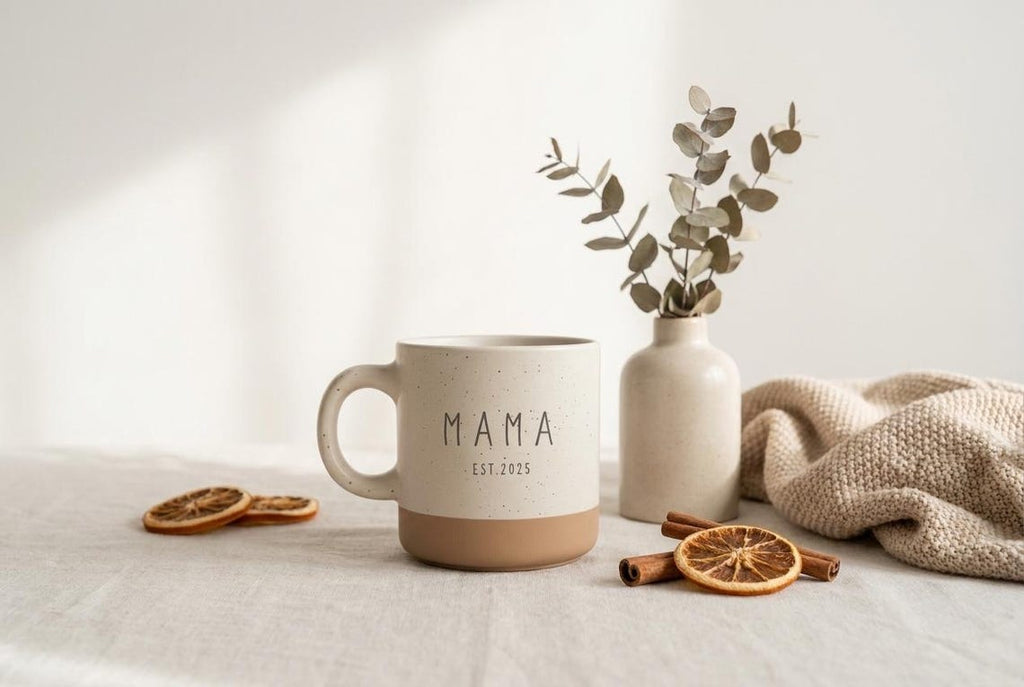 Custom Engraved Two-Tone Mug: Personalized Stoneware Coffee Cup, DAD Gift