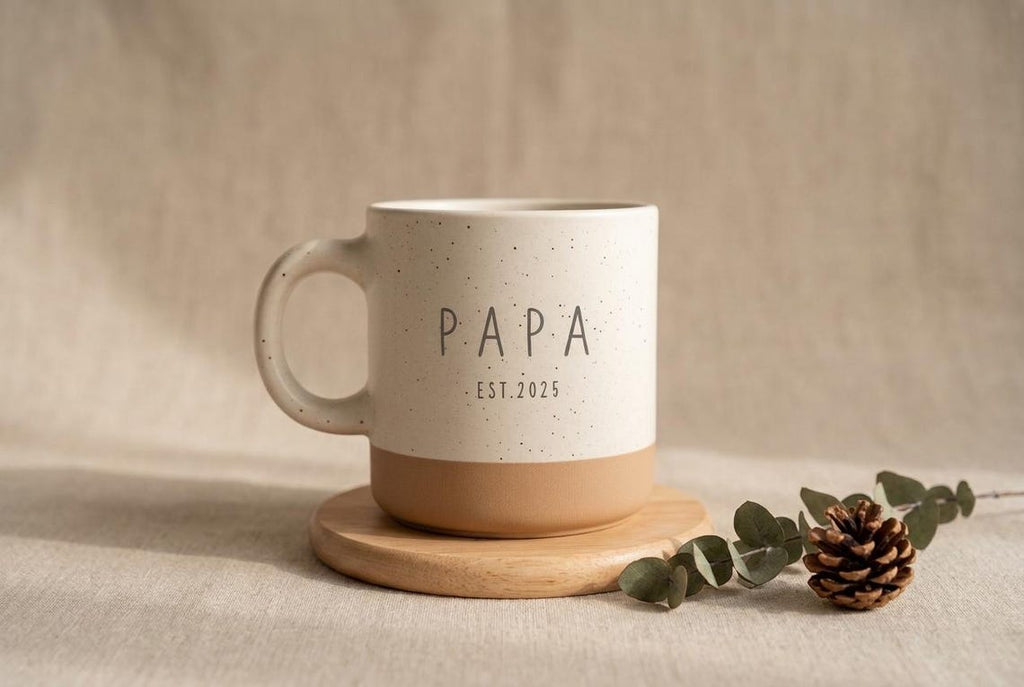 Custom Engraved Two-Tone Mug: Personalized Stoneware Coffee Cup, DAD Gift