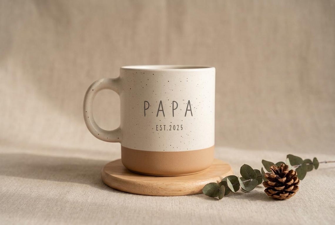 Custom Engraved Two-Tone Mug: Personalized Stoneware Coffee Cup, DAD Gift